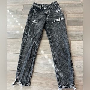 American Eagle Outfitters Black Distressed Straight Leg Jeans